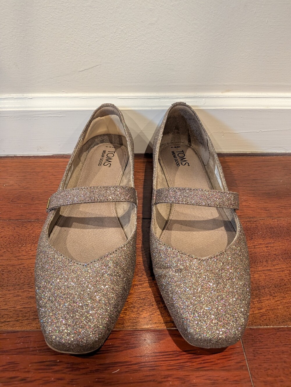 Toms Glitter Mary Jane Flats in Champagne Sparkle